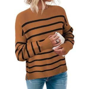 Dokotoo Oversized Womens Sweater 2025 Fall Winter Striped Sweaters Casual Trendy Sweater (Brown, L)