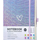 Bling A5 Notebook with Pen, Lined Journal Notebook A5 Notepad for Girls Women,Cute Heart Pattern Design Glitter Laser Diary College Ruled Hardcover Notebook for Work, School, Note Taking, Business (Purple)