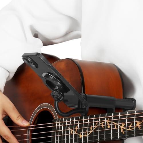 Magnetic Guitar Phone Holder - Adjustable Guitar Mount for 6-8.8cm Thick Guitars/Ukulele,Guitar Sheet Music Holder, Ideal for Digital Sheet Music