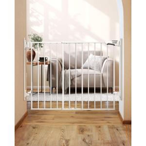 Babelio 27-45" No Bottom Bar Baby Gate with Easy Installation, 2-in-1 Auto Close Design, Suitable for The House, Stairs, and Doorways, Safety Pet Gates with Large Walk-Thru Door, White (27-45" W, 28" H)