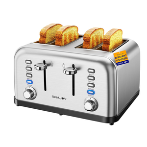RAMJOY Toaster 4 Slice, Dual Independent Controls, Extra Wide Slot Toasters for Bagel, Bread, Waffles, 7 Shade Settings, 4 Main Functions, Removable Crumb Tray, 1500 Watts, Brushed Stainless Steel