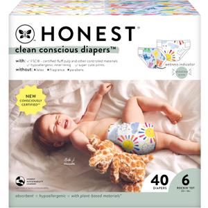 The Honest Company Clean Conscious Diapers | Plant-Based, Sustainable | Limited Edition Prints | Club Box, Size 6 (35+ lbs), 40 Count