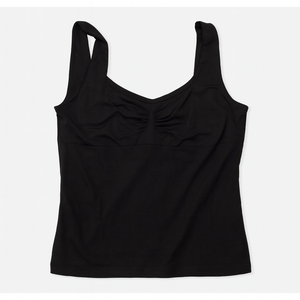 QINSEN Women's Square Neck Sleeveless Double-Layer Tank Tops Basic Tight T Shirts (Large, Black)