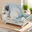 MOUKABAL Dish Drying Rack, Dish Rack, Large Dish Racks for Kitchen Counter, Drying Rack Kitchen with Removable Utensil Holder, Drainboard 16.9" x 12.9" x 5.9"(White)