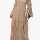 No Brand Women's Casual Off Shoulder Lace Maxi Dress Boho White Bridesmaid Wedding Evening Party Dresses L, 