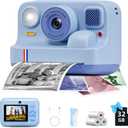 Instant Print Camera for Kids, Christmas Birthday Gifts for Girls Boys Age 3-15, 1080P Selfie Portable Digital Video Camera with 32GB SD Card, 3-Colored Print Paper - Blue