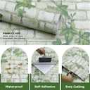 Brick Peel and Stick Wallpaper Self Adhesive Wallpaper Removable Contact Paper 3D BrickTextured Vintage Wall Paper Decorative Green Leaves Brick 15.7"x393"