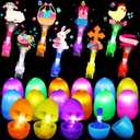 36 Pcs Prefilled Easter Eggs with LED Finger Lights Toys, Easter Party Favors Basket Stuffers for Kids, Easter Egg Hunt, Goodie Bag Fillers, Classroom Prize Supplies, Party Games