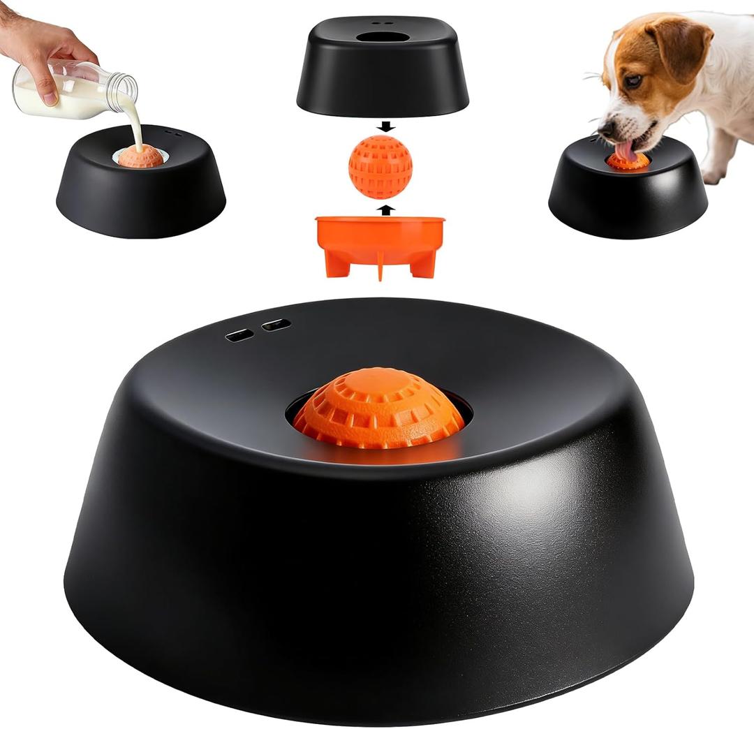Slow Feeder Dog Bowls for Liquid Treat,Dog Licking Bowl with Rolling Balls,Calming Lick Bowl, Dog Lick Ball Bow for Wet Food Bone Broth & Yogurt for Large Medium Small Puppy Breeds (Black)