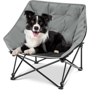 Portable Dog Camping Chairs for Dogs Raised Pet Bed for Outdoor Folding Chair Patio Lazy Puppy Cot Heavy Duty Pet Camping Gear(28x 24 x 22 Inches,Gray)