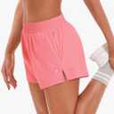 Stelle Women's 3.5" High Waisted Running Shorts Quick-Dry Gym Shorts Workout Athletic Shorts Mesh Liner with Zipper Pockets (Pink, XL)