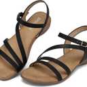 SHIBEVER Women's Flat Sandals Dressy: Comfortable Summer Strappy Sandals with Ankle Buckle, Open Toe Flat for Beach, Vacation & Daily Wear, Size 9