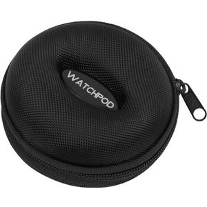 WATCHPOD Travel Watch Case | Single Watch Box w/Zipper for Storage | Cushioned Round Portable Watch Case for Travel | Fits all Wristwatches and Smart Watches up to 50mm (Black)