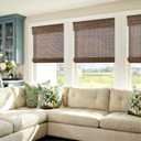 LazBlinds No-Drill Cordless Roman Shade - Light Filtering Natural Wood, Easy Install Bamboo Blind for Windows 29.5" W x 64" H, Malay Walnut