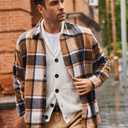 COOFANDY Men's Fleece Lined Button Up Shirt Vintage Orange Flannel Jacket for Men Long Sleeve Classic Plaid Shirts (Brown, S)