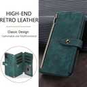 UEEBAI Case for Samsung Galaxy S22 Plus 5G, 9 Card Slots Retro Leather Wallet Shockproof Flip Cover with Hand Strap Card Slots Zipper Pocket Kickstand Handbag Magnetic Closure - Retro Green