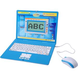 Tech Kidz - STEM Toy Computer Educational Learning Laptop, 80 Challenging Learning Activities to Learn Mathematics, Words, Logic, Typing, LCD Screen with Backlight, Mouse Included, Ages 4+ (Blue)