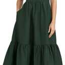 ROYLAMP Women Casual Loose Sundress Sleeveless Smocked Tank Maxi Dress Summer Beach Tiered Long Dresses M