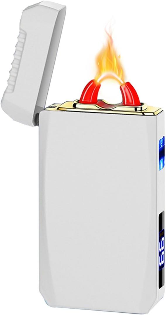 YOZWOO Rechargeable Electric Lighter USB C Electronic Lighters High Power Flame Arc Plasma Lighter Windproof Camping Lighters with Long Battery Life for Home and Outdoor (Luminous White)