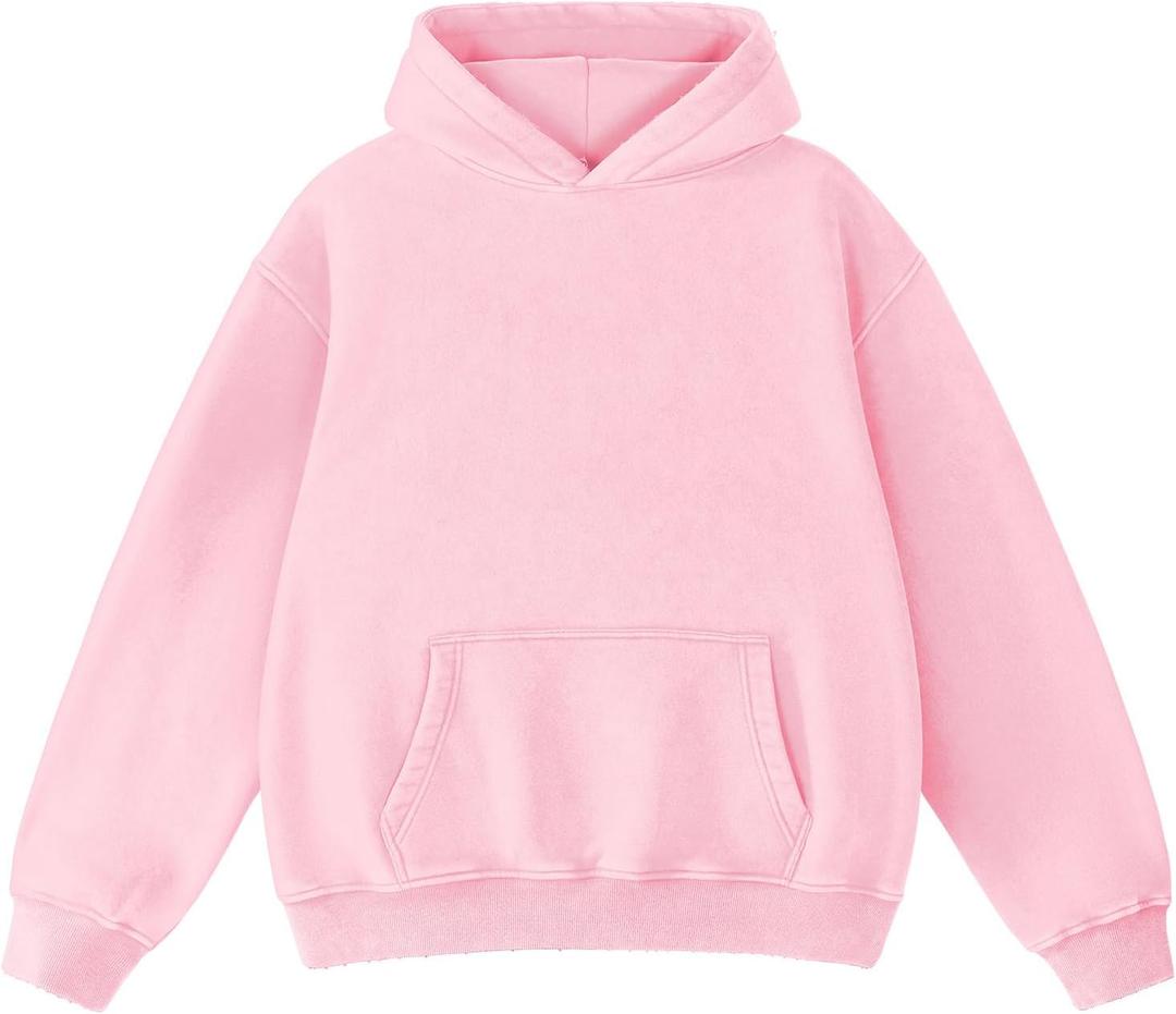 FAIABLE Womens Oversized Acid Wash Hoodie Unisex Heavyweight Cotton Hoodies Fleece Vintage Washed Sweatshirt Women Men (Pink, M)