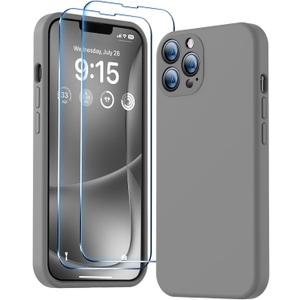 BossKiss Compatible with iPhone 13 Pro Case, Premium Silicone Upgraded [Camera Protection] [2 Screen Protectors] [Soft Anti-Scratch Microfiber Lining] Phone Case for iPhone 13 Pro 6.1'' - Dark Grey