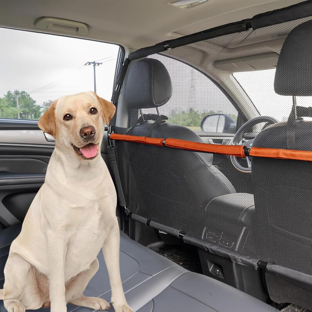 Dog Car Barrier, 56" Wide See Through Car Back Seat Cargo Area Pet Restraint Divider, Travel Trunk Mesh Car Net Barrier Screen Separator for Dogs, Ideal for SUVs Trucks Full Sized Sedans (Large)
