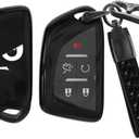 ACEBOY for Cadillac Key Fob Cover, Soft TPU Protective Case with Keychain Compatible with Cadillac 2020-2024 CT4 CT5 CT6 XTS XT4 XT5 XT6 ATS CTS Escalade ESV (Black,3/5 Buttons)