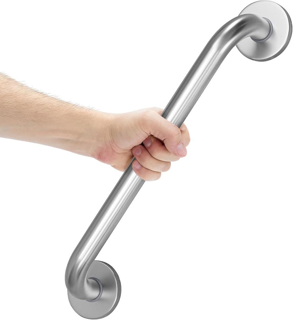 AmazerBath Shower Grab Bars for Seniors Anti Slip, Bath Safety Grab Bar for Needy, Stainless Steel Bathroom Safety Grab Bars, Thickened Bar Bigger Base Holds 500LBS, 16" L x 1" D, Brushed Nickel