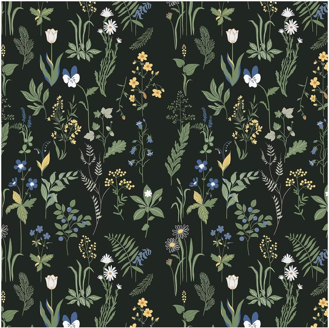 Removable Peel and Stick Wallpaper Boho 17.5 x 118 in Floral for Bedroom Bathroom Easy Peel Off Stick on Wallpaper Contact Paper Renter Friendly Wall Paper (Dark)