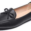 VenusCelia Women's Bowknot Wide Flat Shoe, Size 8 Wide (Black Pu)