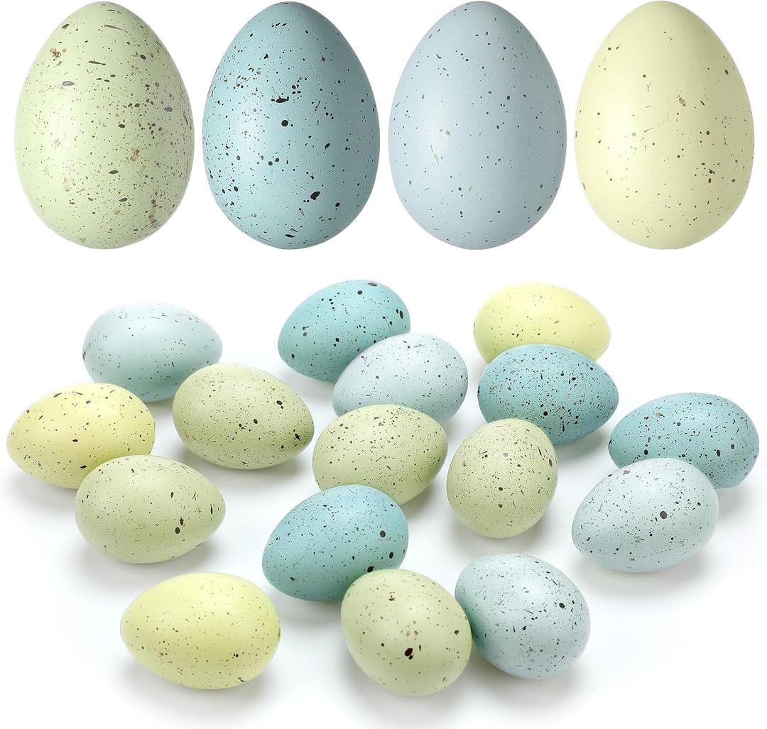 SiliFine 16 Pcs Easter Speckled Eggs 2.4 Inch Plastic Speckled Eggs Bowl, Vase Filler for DIY Spring Displays and Easter Decorations (Blue Tone)