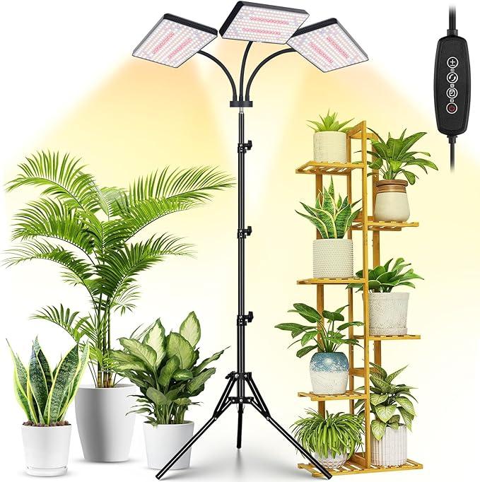 LBW Grow Lights for Indoor Plants with Stand, 642 LEDs Full Spectrum Standing Grow Light, Tall Floor Lamp with 3/6/12H Timer, 6 Brightness, 3 Modes, 63" Adjustable Tripod