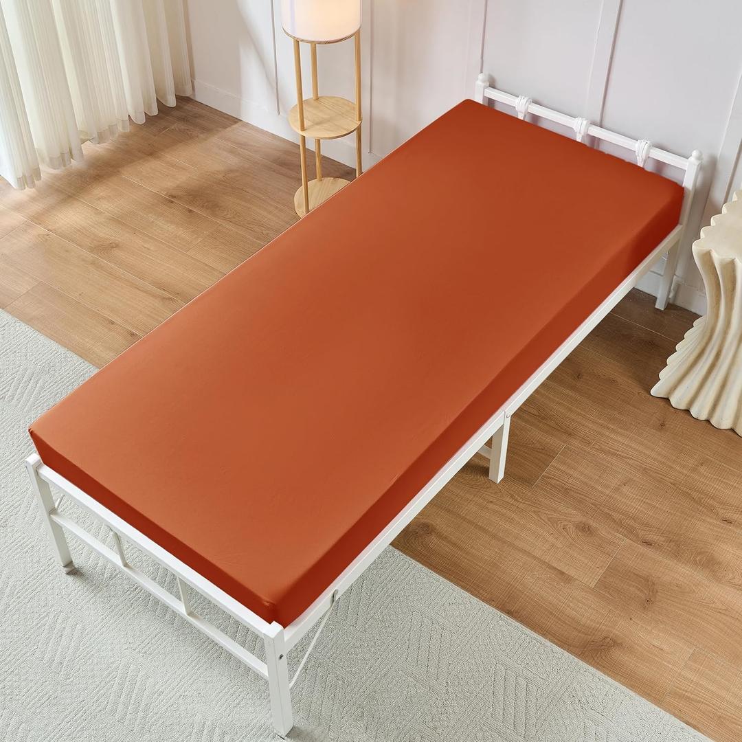 VACVELT Cot Fitted Sheet, 31 x 75 Inch Burnt Orange Cot Sheets, Ultra Soft and Breathable Microfiber Bed Cover Snug Fit for Narrow Twin/RV Bunk/Camper Bunk/Guest Beds/Trifold Mattress