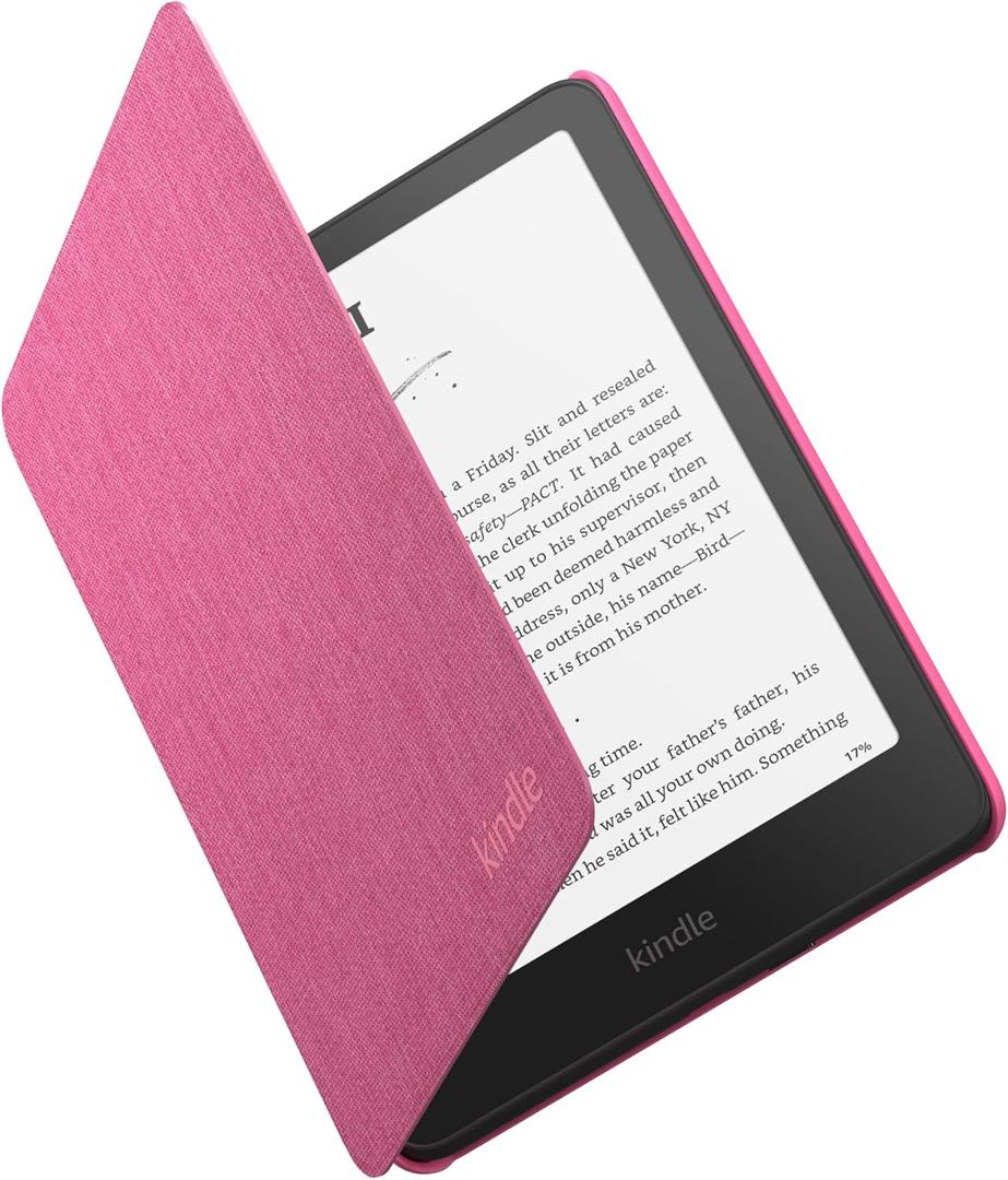 Amazon Kindle Paperwhite and Kindle Colorsoft Case, Lightweight and Water-Safe, Foldable Protective Cover - Fabric (Raspberry)