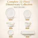 32-Piece Porcelain Dinnerware Set for 6, White Tableware Set with Gold Rim, Embossed Floral Design, Dinner Plates, Salad Plates, Bowls & Cups for Everyday Dining, Kitchen, Home & Housewarming Gift