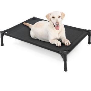 Elevated Dog Bed for Large Dogs, Raised Dog Cot Fits Up to 120 LBs, Heavy Duty Pet Cots with Durable Supportive Teslin Recyclable Washable Mesh, Indoor & Outdoor Pet Bed, Black