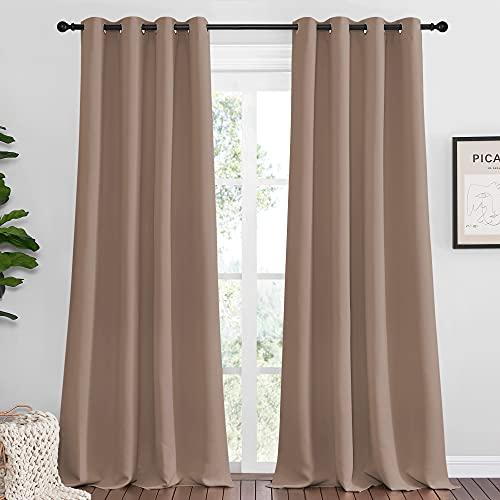 NICETOWN Bedroom Blackout Long Curtains and Drapes, Set of 2, 55 by 120 Inch, Cappuccino, Window Treatment Thermal Insulated Solid Grommet Blackout Draperies for Bedroom