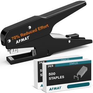 AFMAT Effortless Plier Stapler, Metal 30 Sheet Stapling Plier, 15000+ Stapling Times, with Staples & Reload Button, Handheld Stapler Heavy Duty, Space Save Size, Good for Office, Home, School, Black