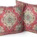 Boho Pillow Covers 20"x20" Set of 2 Monaco Red Bohemian Carpet Double Sided Pattern Linen Pillowcases Cushion Cover for Farmhouse Couch Sofa Bed Decorative, Only Pillowcase (Boho Style 11)