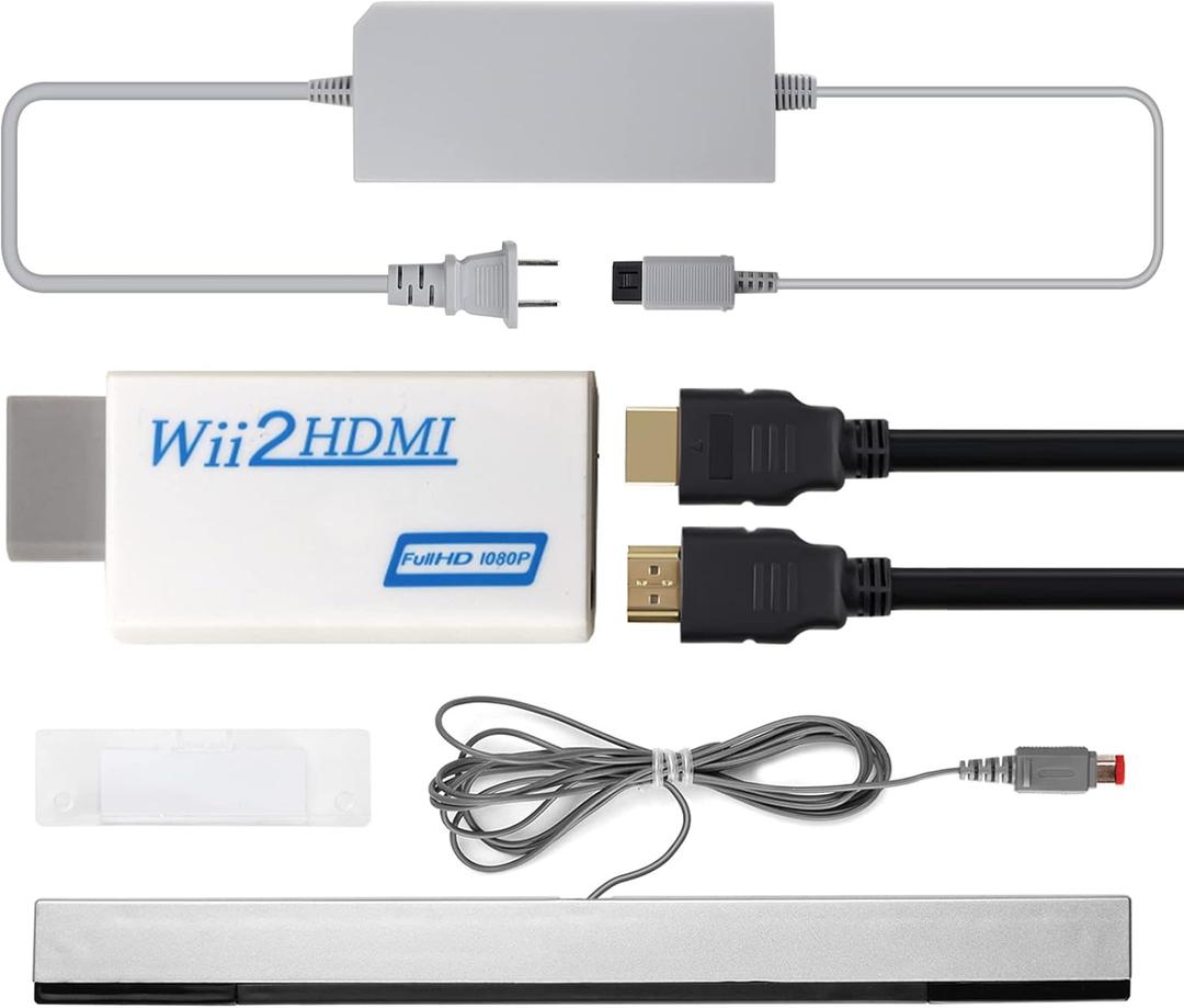 4 in 1 Wii to HDMI Adapter + Power Cord + Sensor Bar + HDMI Cable - Compatible with Nintendo Wii