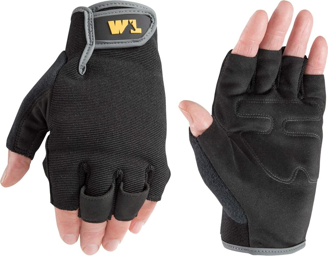 Wells Lamont Men's Fingerless Synthetic Leather Palm Work Gloves, Large (847L) (Large (Pack of 1))