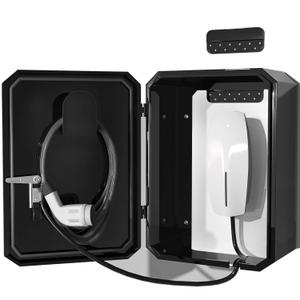 Wall-Mounted 1.2mm Cold Rolled Steel Electric Vehicle Charging Protection Box for Tesla, Waterproof Indoor/Outdoor Enclosure with Lock | Seamless One-Piece Design (Black)