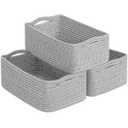 Goodpick Storage Baskets, Small Baskets for Organizing, Toy Storage for Gifting, Woven Rope Shelf Organizer for Nursery Organization 3 Pack, White & Gray, 11 x 7 x 4.5 in