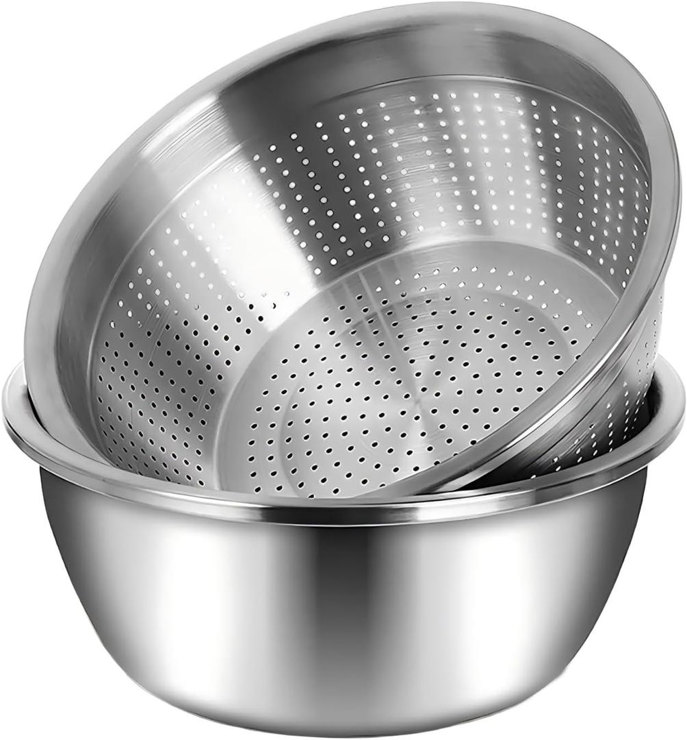 meleg otthon Stainless Steel Mixing Bowls, 8.5QT Salad Bowl, Metal Bowls With water filter basin, Stainless Steel Basin, Heavy Duty Deeper Edge Mirror Finish Dishwasher Safe Bowl (XXL)