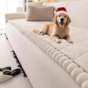 Couch Cover for Dogs Washable,Non Slip Fuzzy Durable Couch Covers for 3 Cushion Sofa Pet Friendly Sofa Cover Dog Thick Soft Slipcovers Protector Couches Mat Bed (White, 27.6" x 59"/70 x 150cm)