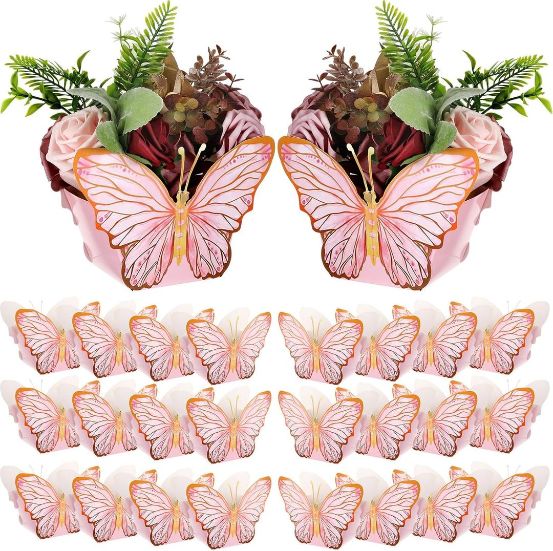 Tenceur 24 Pcs Butterfly Centerpieces for Tables Baby Shower Bridal Shower Centerpieces Butterfly Table Decorations for Wedding Birthday Themed Party Decor(Pink)