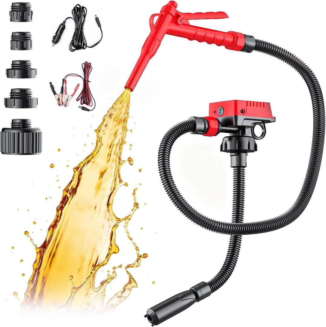 DIYtoolifz 5 GPM Cordless Fuel Transfer Pump Compatible with DeWalt 20V & Milwaukee 18V Batteries, Portable Gas Can Pump with 51" Hose, 5 Adapters, Gas Pump for Diesel, Gasoline (Bare Tool) (Red)