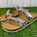 New Madden Girl Brycee Strappy Silver Irridescent Sandals Slides, Size 3