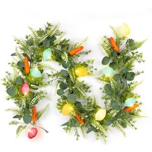 N&T NIETING 6 FT Easter Artificial Garlands with 10 Glowing Eggs & 6 Carrots, Fern Garland for Home Kitchen Fireplace Indoor Outdoor Holiday Party