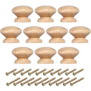PATIKIL 1-3/8 Inch Cabinet Knobs, 10 Pcs Round Drawer Dresser Knobs Wood Handles Knobs Drawer Pulls with Screws for Kitchen Cupboard Furniture Door, Wood Color (Wood Color)